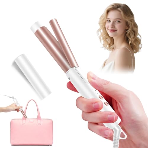 UKLISS Curling Tongs for Short Hair Medium Long Hair - 25mm Compact Mini Curling Iron [160-200] 1 Inch Travel Friendly Ceramic Mini Hair Curler Wand 3 Temps Adjustable Double Voltage (White)