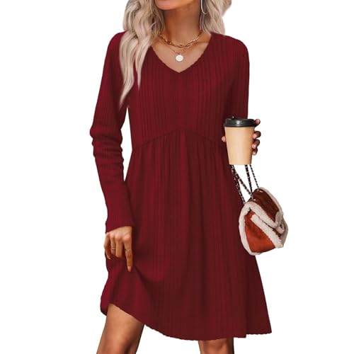 Womens Fashion Knit Crewneck Mini Dress Solid Color Long Sleeve Sweater Dress Slim Fit 2025 Fall Winter Dresses