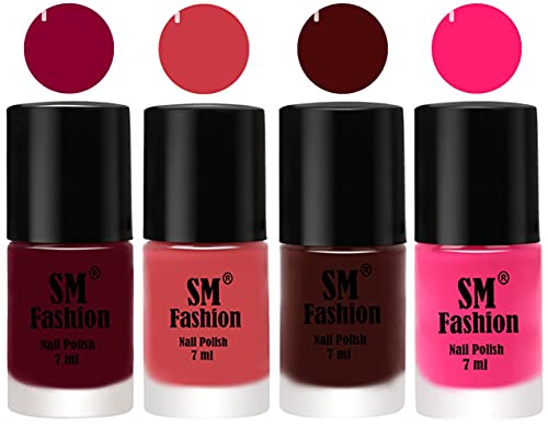 Image of Nail Polish Combo Set (Pack of 4) Quick Dry Gel Finish Nail Paint | Boysenberry,Punch Pink,Wine,Deep Pink | 7 ml Each