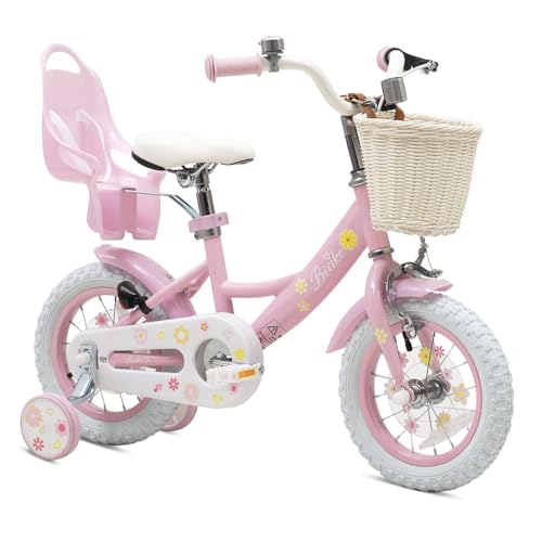 Image of Girls Bike with Basket for Toddlers and Kids Aged 3-14 Years Old, 12 14 16 18 Inch with Training Wheels & Doll Seat, 20 Inch with Kickstand & Rear Rack, Princess Style Bicycle for Gift.
