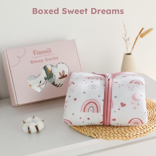 Image of Baby Sleep Sack 12-18 Months, 2.5 TOG Cotton Winter Baby Wearable Blanket with 2-Way Zipper, Warm Soft Sleeping Bag for Toddler Boy Girl, Large Rainbow