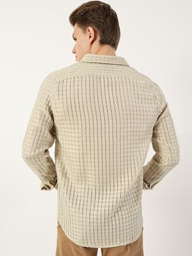 Image of Thomas Scott Men's | Solid | Textured Fabric | Full Sleeve | Slim Fit | Polyester-Blend | Spread Collar | Casual Shirt