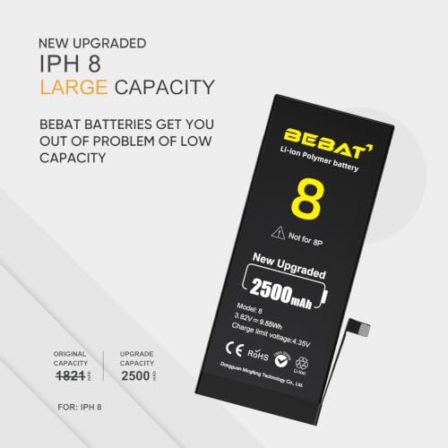 Image of Replacement for iPhone 8 Battery, 2500mAh High Capacity Li-ion Polymer Replacement Battery for Model A1863 A1905 A1906 with Professional Repair Tool Kits