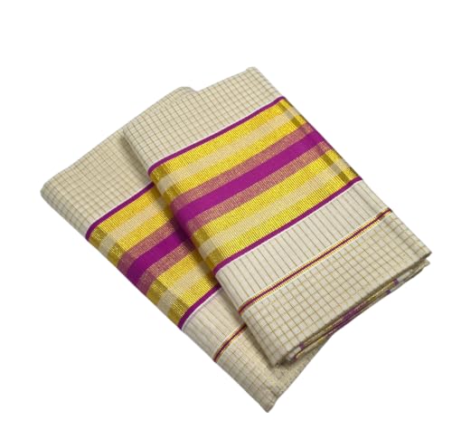 Image of Womens Kuthampully Set Mundu With Golden & Stripes Kara