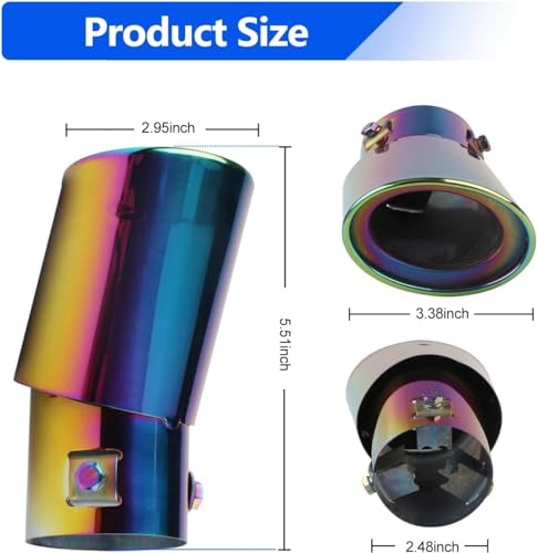 Image of Automaze Car Exhaust Tail Muffler Tip Show Pipe 60mm, Curved Oval, Stainless Steel (Multicolor)