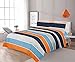 LinenTopia Four (4)-Piece Queen Size Print Sheet Set with Fitted, Flat and 2 Pillow Cases, Blue Orange Gray Stripes Print Multicolor Boys Kids Girls Teens Bedding Sheets, (Sheet, Q, Navy/Orange)