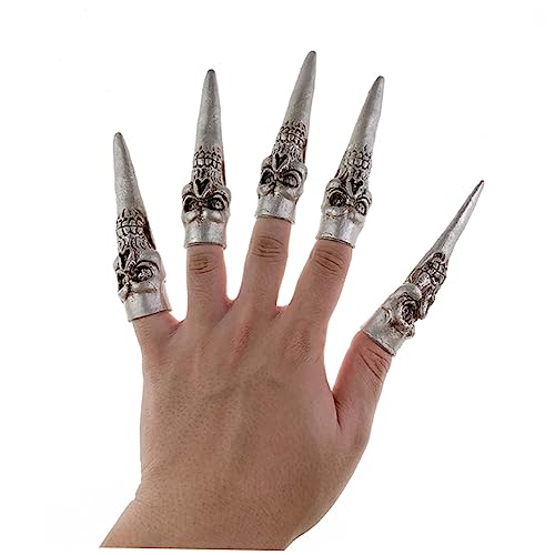 WOONEKY 2 Jogos unhas de Halloween pregos garras de decoração de medo de Halloween garras de vampiro cosplay de unhas acessórios de cosplay para crianças unhas assustadoras prata