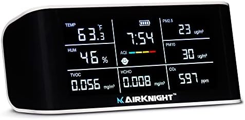 AirKnight 9-in-1 Indoor Air Quality Monitor Indoor Portable CO2 Monitor | VOC Sensor | Formaldehyde Detector AQI PM2.5 + 4 More Home Monitoring | Air Quality Tester - Confined Space Clean Air Monitor
