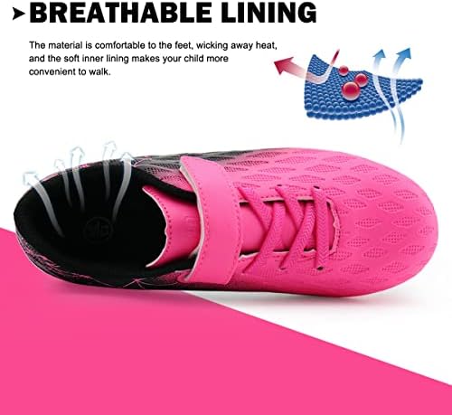 brooman Kids Firm Ground Soccer Cleats Girls Boys Athletic Football Shoes (9 JA,Fuchsia Black) — view 3