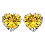 Hiqmic WA91002 - Pendientes de plata de ley 925 de 4,5 quilates, 8 mm, con forma de corazón, rubí, esmeralda, zafiro, amatista, circonita, piercing de oreja, chapado en oro blanco, regalo de joyería