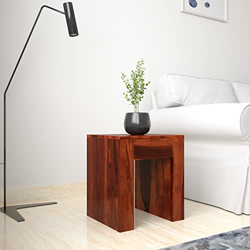 Image of STRATA FURNITURE Solid Sheesham Wood Vog Modern Side Table with 1 Drawer Storage | Space-Saving Wooden Bedside Table Furniture | Nightstand for Living Room Home (Honey Finish)