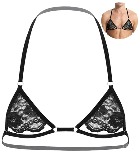 Men Bikini Lingerie Sissy Lace Bra Top Crossdresser Bralette Tank Tops Sleepwear Nightwear S-XL