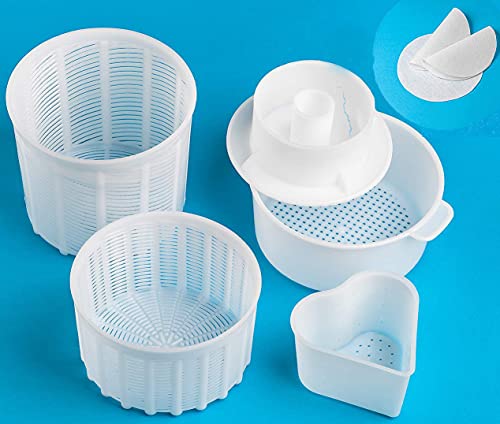 Lot 4 (300G-3KG) Edam Hard Cheese Mold with Pressing Plate Set Follower for 1kg - Mozzarella Cheese Making Kit - Basic Kit Cheese Mold - Heart Shape Crottin Cheese Mold by QG group