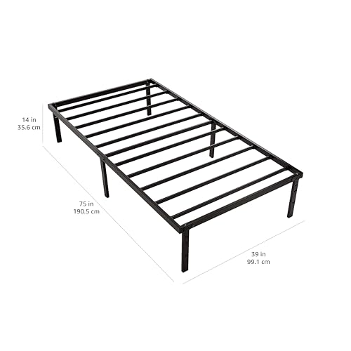 Image of Amazon Basics Sturdy Heavy-Duty Non-Slip Platform Bed Frame, Steel Slat Support, Noise Free, Easy Assembly, 14 Inch Storage Height, Twin Size, Black