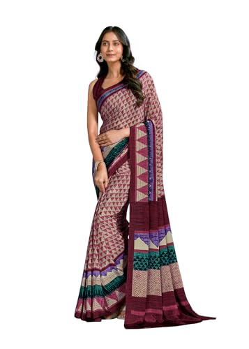 Image of Jaanvi fashion Women's Crepe Silk Saree with Unstitched Blouse Piece | Soft Lightweight Traditional Ethnic Wear Saree for Party, Wedding, Festival