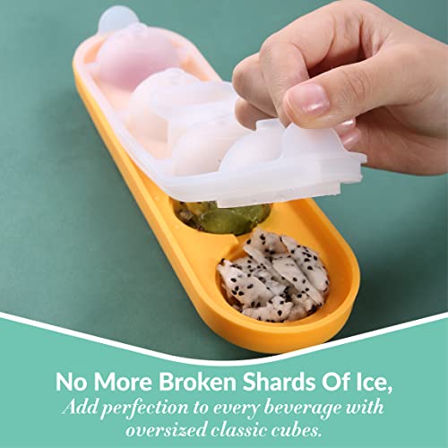 Premium Silicone Large Ice Cube Molds With Lid | 2" Big Shaped Ice Spheres For Whiskey & Bourbon Cocktails (2 Pack) 4 Square & 4 Round Ice Ball Mold Maker Trays For Freezer - Dishwasher And Oven-Safe #TOP5