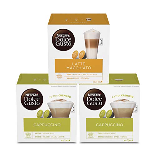 NESCAFÉ Dolce Gusto Kapseln Probierset (Latte Macchiato, Cappuccino), 24 Getränke aus 48 Kapseln (3 x 16)