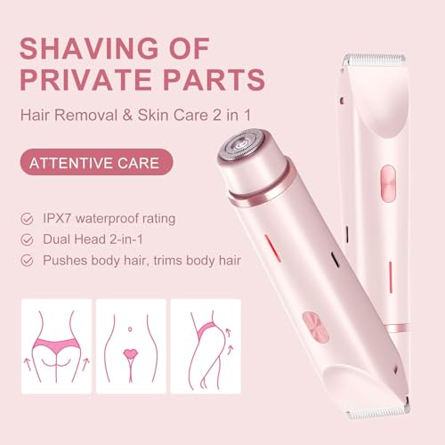 Dermave Bikini Shaver,2 in 1 Dual Head Bikini Trimmer for Women,Cordless & IPX7 Waterproof Electric Razors Wet & Dry Use,Painless Hair Removal(Light Pink) — view 4