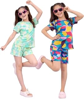 LIKADO FASHION Classic Rama Girls Hosiery Cotton Nightwear Set – Breathable Short Sleeve T-Shirt with Comfortable Shorts 3-4Y Price In India