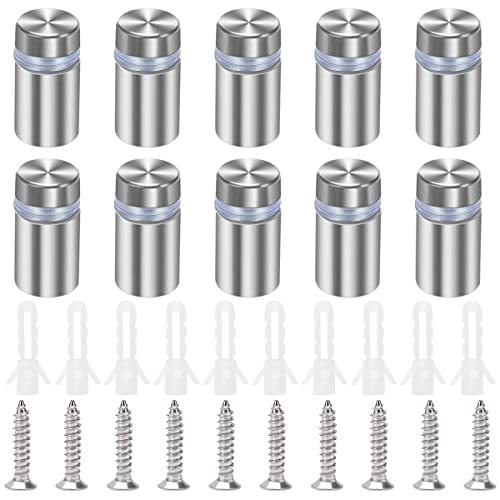YIXISI 10 Stücke 12×20 mm Edelstahl Werbeschraube, Werbung Schraube Glas Abstandshalter, Glasabstandsbolzen, Wand Glas Standoff Halter, mit Schrauben, für Schilder Displays, Silber