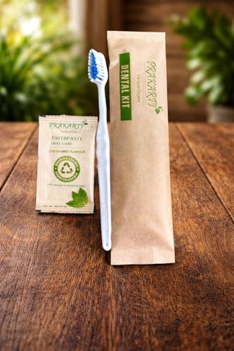 Prakarti Dental Kit with Fresh Mint Toothpaste Sachet | Eco-Friendly Biodegradable Packaging | Vegan & Paraben Free Oral Care | Travel & Hotel Use