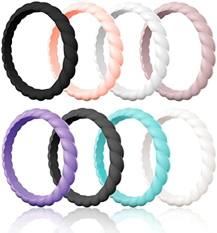 Egnaro Silicone Wedding Ring for Women,Seamless Thin and Stackble Braided Rubber Wedding Bands,No-Toxic,Skin Safe
