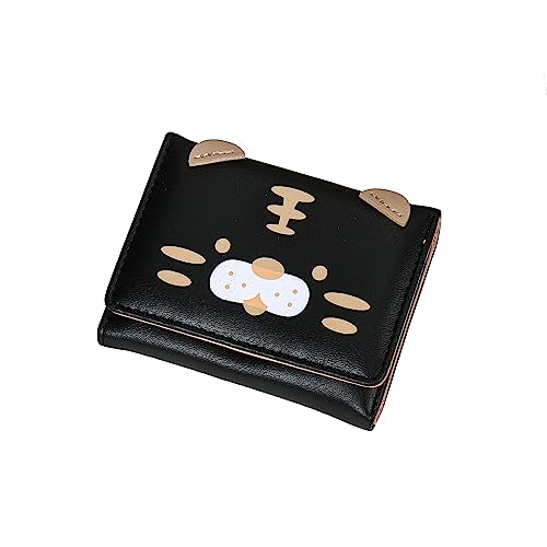 Women Girls Slim Trifold Wallet Cute Tiger Print PU Leather Short Card Holder Purse Small Cash Pocket Card Holder With ID Window Purse For Outing Shopping
