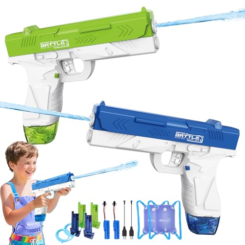 Electric Water Gun, 2 Pack Water Guns for Adults Kids, 1000CC Capacity Water Pistol, 33FT Range Rechargeable Automatic Squirt Guns, Perfect Pool Toys for Beach Backyard Outdoor Fun Boys Girls Gifts by Cuorung - Used condition - US$13.20
