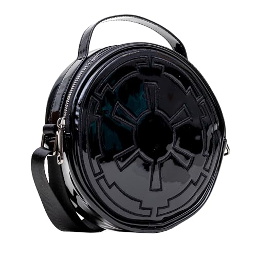 Star Wars Vegan Leather Round Crossbody Bag with Adjustable Straps, Galactic Empire Imperial Insignia Embroidered, Black3