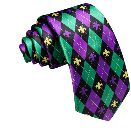 Image of Barry.Wang Plaid Ties Mens Silk Necktie and Tie Clip Checkered Tie for Wedding Party Business Formal