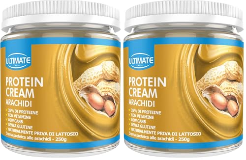 Ultimate Italia - Crema proteica al 35% spalmabile, senza zuccheri - 250g - gusto arachidi - poche calorie, senza glutine, con vitamine (Confezione da 2)