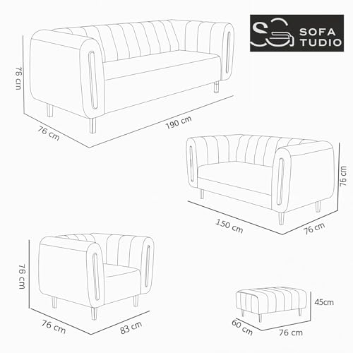 Image of Chesterfield Velvet Upholstery 3-Seater with Armchair and Footrest, Design in 3+1+Footrest Sofa for Living Room, Bedroom, Hallways (Beige Wood)