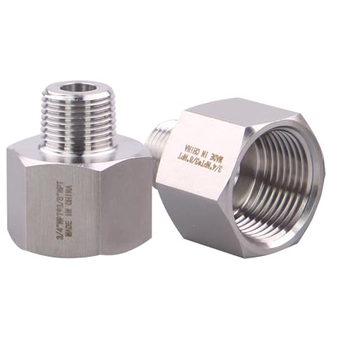 Image of Forged Reducer Adapter Fitting - Stainless Steel 304 Reducing Pipe Connector, 3 /4 inch NPT Female x 3 /8 inch NPT Male (pack of 2)