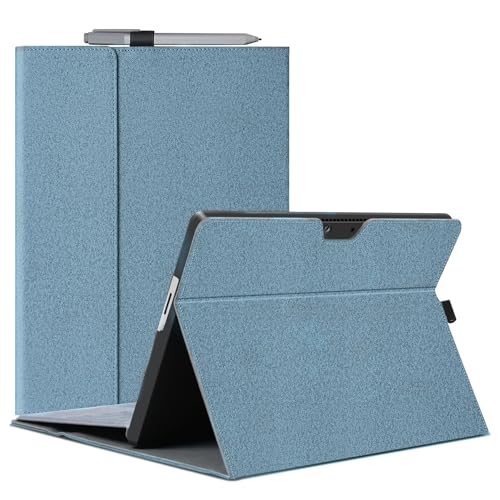 Megoo Surface Pro 9 Case for Microsoft Surface Pro 11/10/9 13", Multiple Angle Adjustment Folio Case Cover with Stylus Pen Holder Compatible with Type Cover Keyboard (Light Blue) by Megoo - Used condition - US$6.74