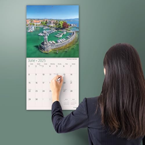 Calendário de parede mensal suspenso MICASA Alemanha 2025 | Aberto de 30,5 cm x 61 cm | Papel grosso