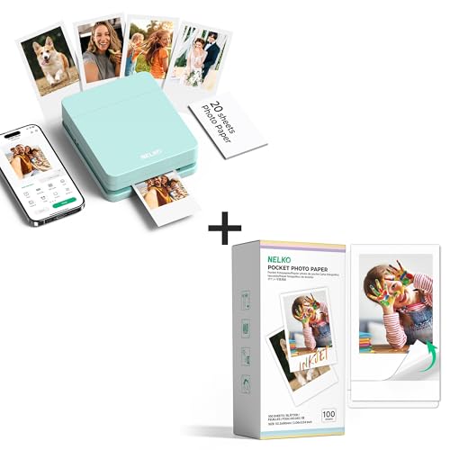 Nelko Photo Printer, PP01 Color Portable Mini Photo Printer, Instant Smartphone Inkjet Sticker Printer, Sticky-Back Photos, for iOS & Android, Picture