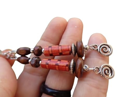 ✿ ORECCHINI IN LEGNO ROSSO - MARRONE CON PICCOLA SPIRALE ROBUSTA ✿ orecchini naturali unici