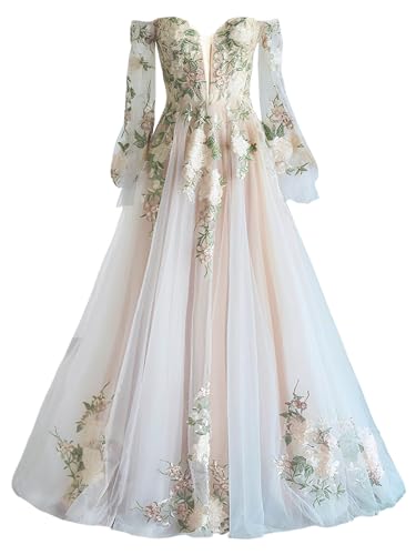 SZJMS Non Traditional Wedding Dress Floral Wedding Dresses for Bride
