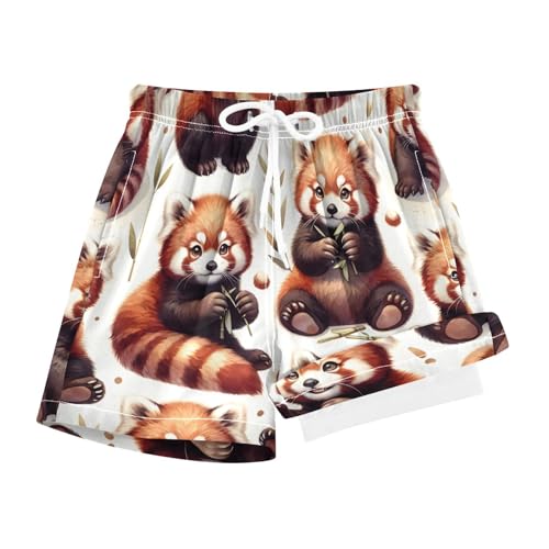 YANENDIE Boy Swim Trunks with Compression Liner Cute Red Panda Boys Swim Shorts Quick Dry Beach Shorts