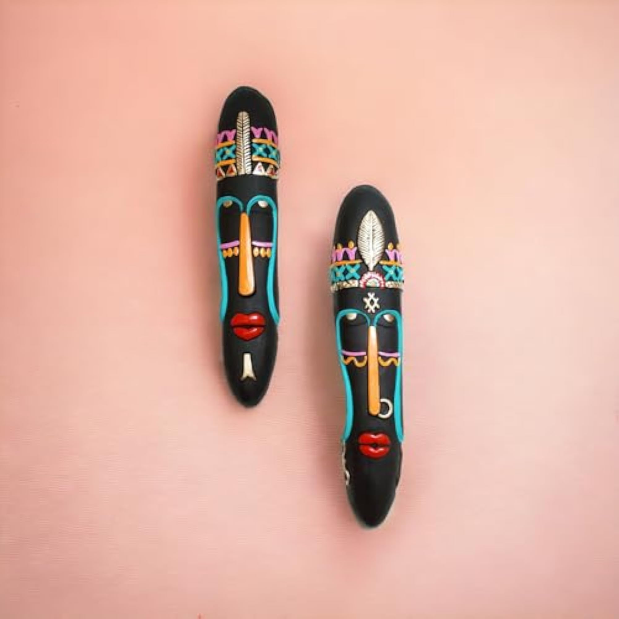 Handcrafted Terracotta Tribal Feather Mask for Home Décor