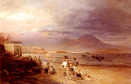 Affiche Toile Pêcheurs Oswald Achenbach grand format mur vide