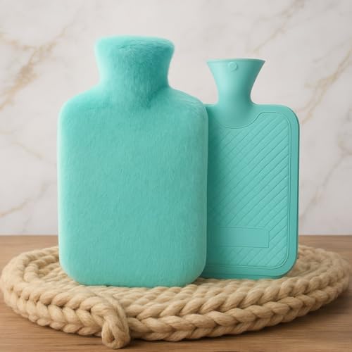 Image of Hot Water Bag with Plush Soft Cover 2 Litre | Medical-Grade Leak-Proof Heating Bottle for Pain Relief & Menstrual Cramps | Hot & Cold Compress for Neck, Back, Shoulder, Legs & Muscle Care (Aqua Green)