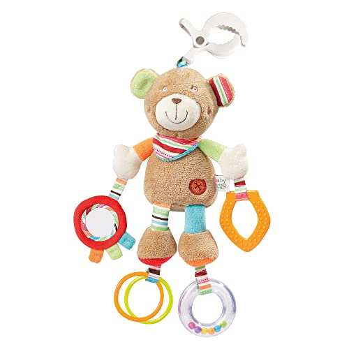 Fehn 091878 Activity-Spieltier Teddy – Motorikspielzeug zum Aufhängen mit Spiegel & Ringen zum Beißen, Greifen und Geräusche erzeugen – Für Babys und Kleinkinder ab 0+ Monaten