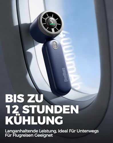 Diveblues 3-in-1 Handventilator Turbo Ventilator mit 4000mAh USB-Akku Aufladbar, 5 Stufen, Faltbar Tragbar Hand Ventilatoren, Bis zu 12H Stunden, Reise Gadgets Flugzeug, Geschenke für Frauen Männer 4