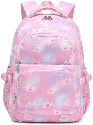 Joyfulife Daisy Print Backpack for Girls Lightweight Water Resistant Elementary Primary School Bags Teen Girls Bookbag Travel Daypack