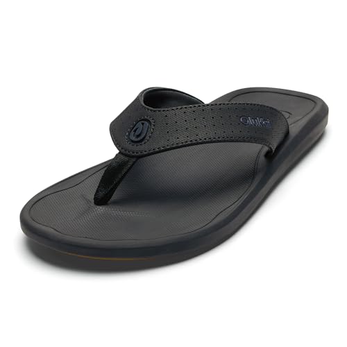 OluKai Kii Mens Beach Sandals Quick-Dry Flip-Flop Slides Water Resistant & Lightweight Compression Molded Footbed & Ultra-Soft Comfort Fit Lava Rock/Lava Rock 12