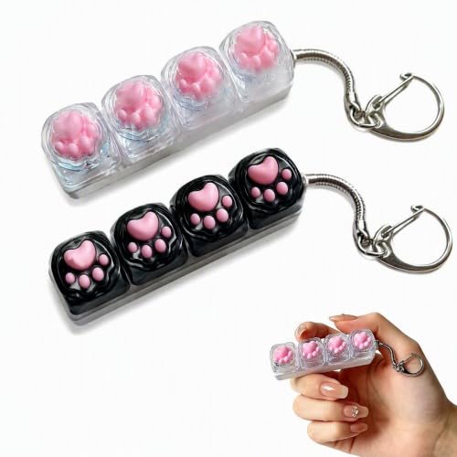 2 Stück Tastatur Fidget Schlüsselanhänger Set, Mini Tastatur 4 Tasten klick Fidget Toy, Asmr Tastatur Schwarze Katze, Schwarz-Weiße & Bunte Katzenpfote, Für Büro, Uni. (Schwarz-Weiße)