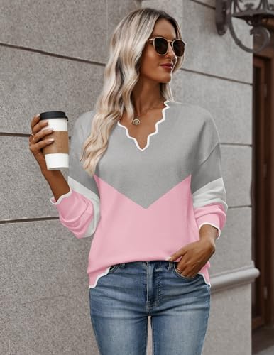 Image of Zeagoo Women's 2026 Fall V Neck Sweater Long Sleeve Lightweight Knit Tops