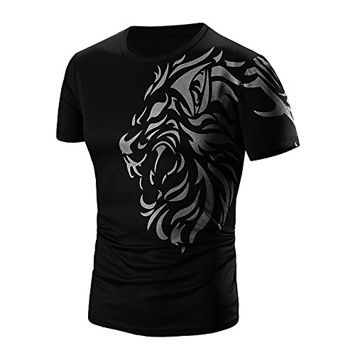 Tefamore Hommes été Impression de Mode Hommes à Manches Courtes T-Shirt (XXXXL, Noir)