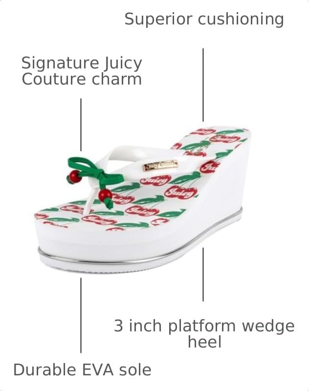 Image of Juicy Couture Women's Wedge Platform Flip Flops, Fashion Beach Sandals with Soft Footbed and Thong Style